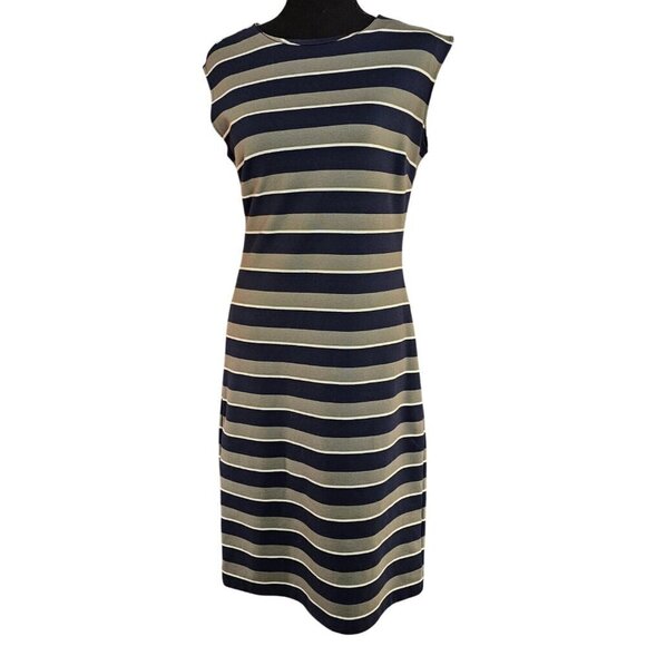 Banana Republic Womens Navy & Gray Striped Sleeveless Sheath Dress Size 6 - Picture 1 of 6